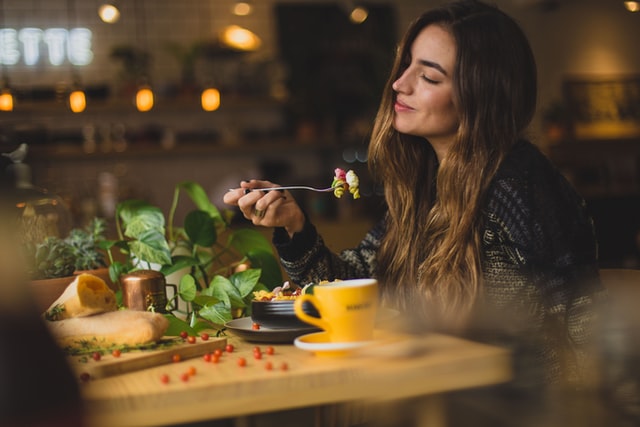 Woman eating a salad